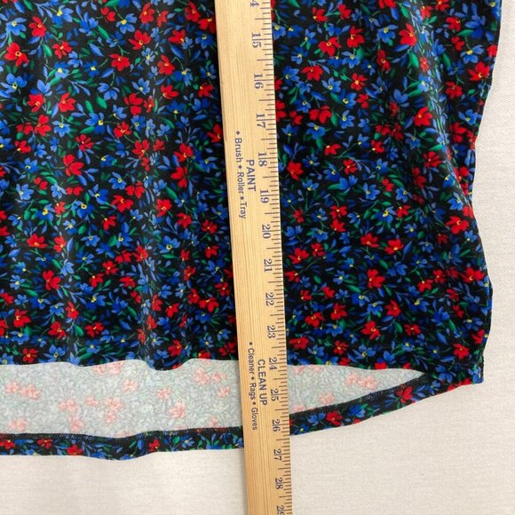 LOFT Navy Red Ditsy Floral V Neck Velvet Lightweight Comfy Blouse Large - Picture 5 of 9